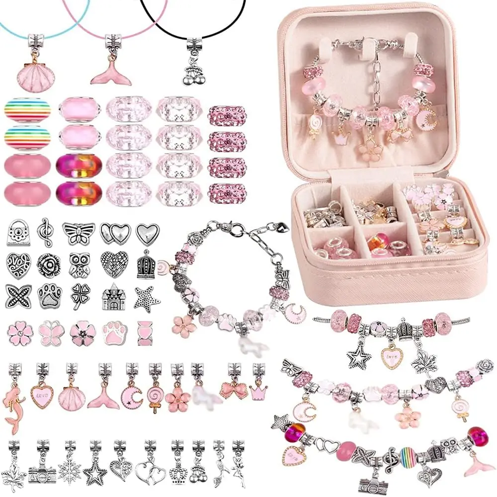 Portable 66Pcs Charm Bracelet Jewelry Beads Making Kit For Girls Craft Necklace Birthday