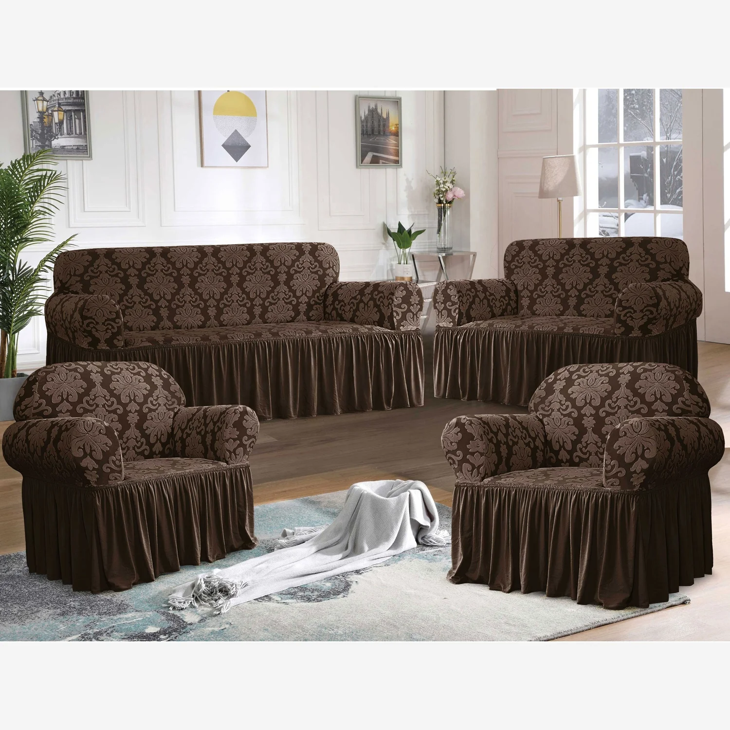 New Design Universal Furniture Protection 3 Set Knitting Jacquard Sofa Cover Elastic Slip Cover
