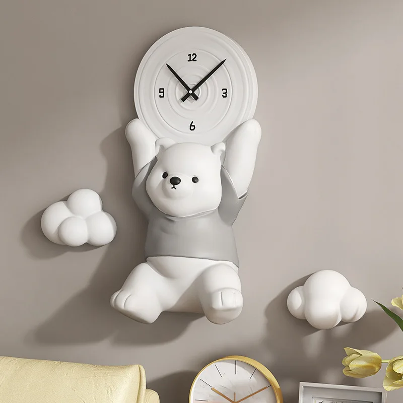 Wholesale Vitality Bear Living Room Stereo Hanging Clock Light Luxury Porch Household Wall Clock Fashion Animal Decoration Clock