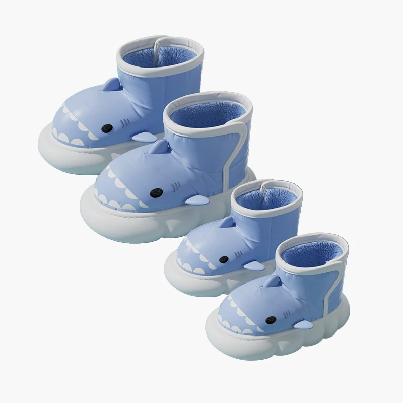 2024 Original Design Indoor Plush Warmth Women Size Soft EVA Sole Cartoon Shark Winter Snow Boots For Ladies