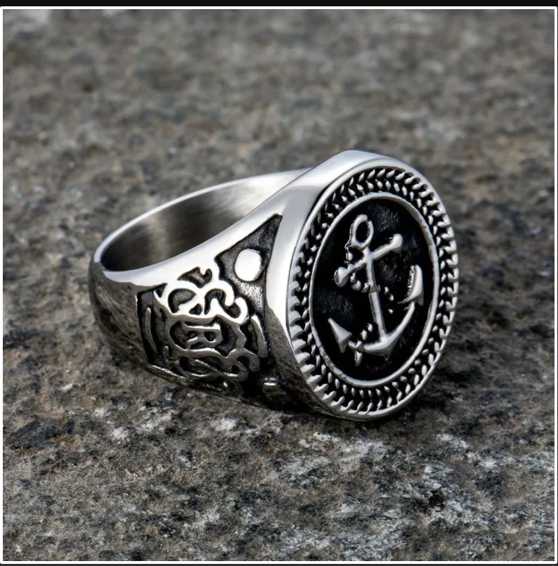 Cross Border European And American Minimalist Classic Ship Anchor Ring Design Trend Stainless Steel Ring