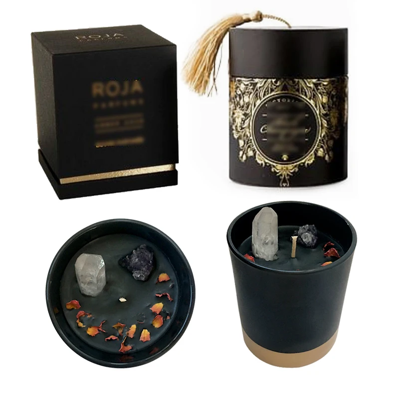 
luxury black candle soy wax scented candle glass jar crystal candle 