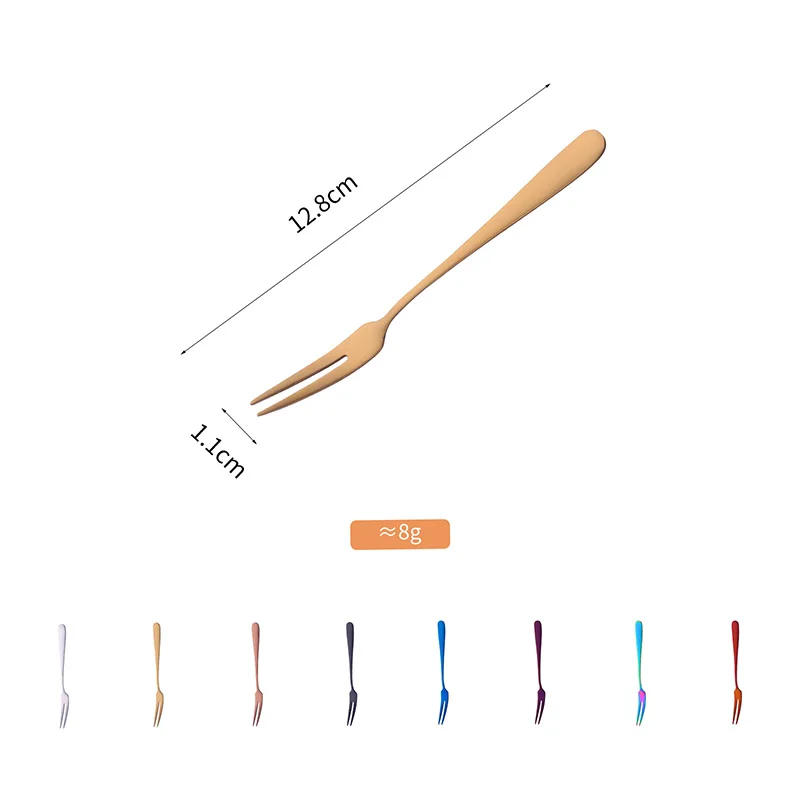 Wholesale Stainless Steel Reusable Dessert Cake Fork Silver Gold Rose Gold Black Fruit Fork