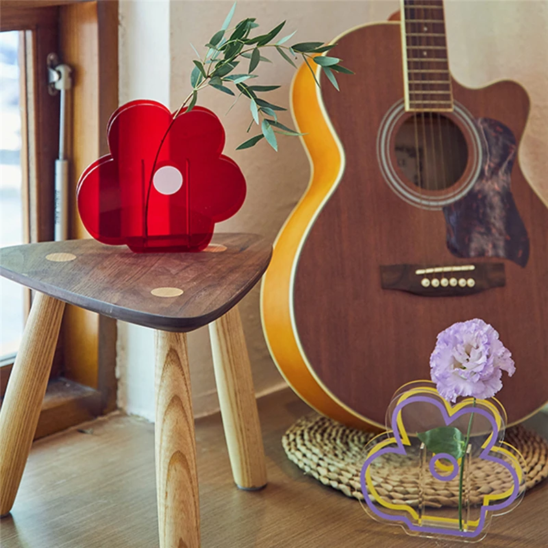 Nordic colorful Acrylic Vase Sun Dawn Minimalist Geometric Art Vase Vases For Home Decor Desktop Flower Arrangement Decoration