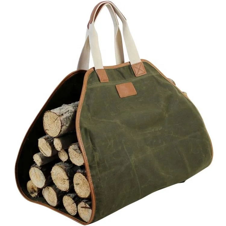 Долговечные аксессуары для камина, большой держатель для дрова, вощеная прочная Холщовая Сумка-переноска для бревен
