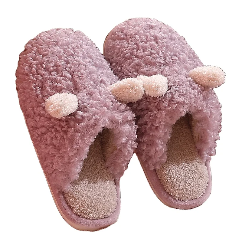 Fuzzy Winter Home Slipper Filp Flop Ladies Shoes Slippers Non-Slip Plush Rubber Slides