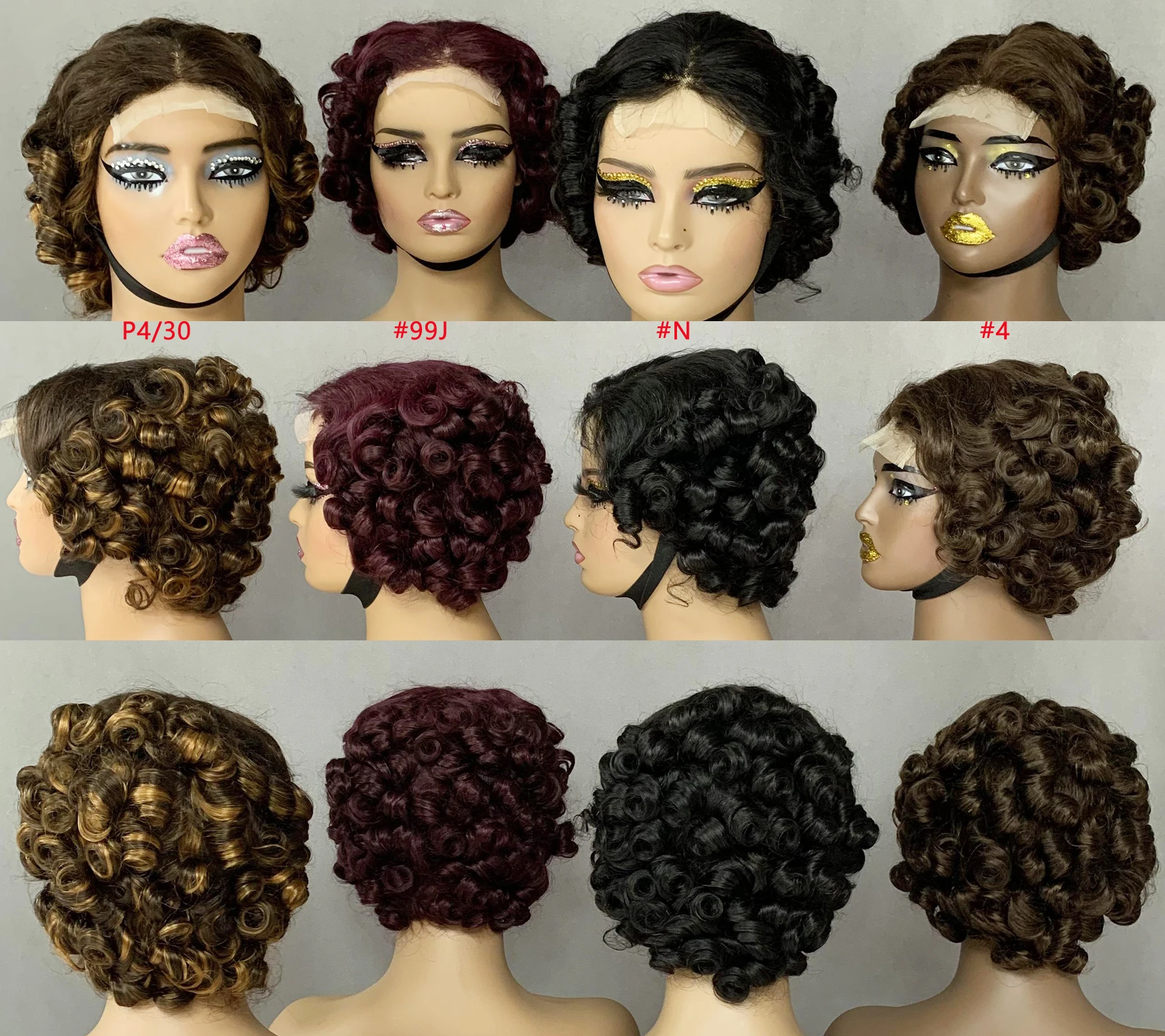 Drop Shipping 12A Grade Raw Human Hair Wholesale Wig Vendor,Natural Black Color Spring Curls 4X4 Closure Short Style Wig Selling