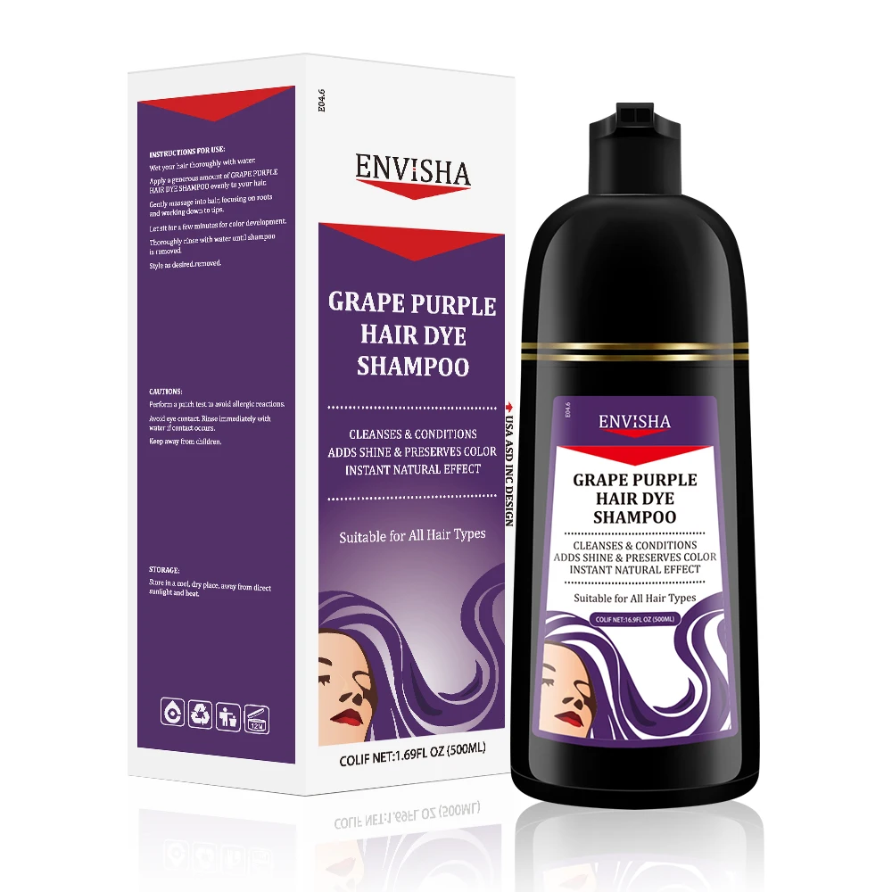 Professional Vegan Organic Fast Maintain Hair Coloring Shampoo Grape Purple Enhances Shine Hair Dye Color Protect Shampoo