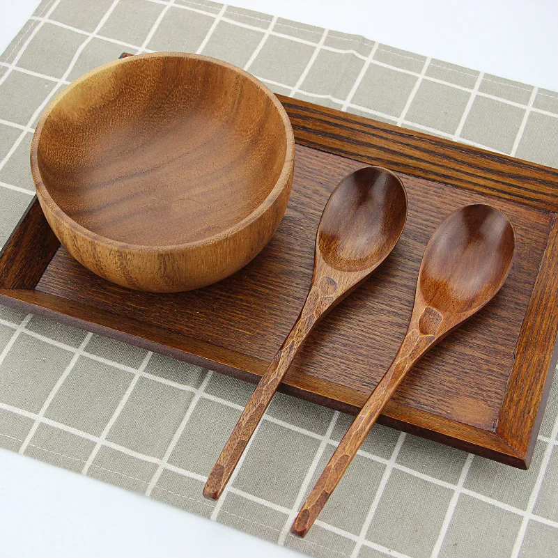Wholesale Long Handle Non-slip Wooden Spoon Natural Wood Soup Serving Spoon Set