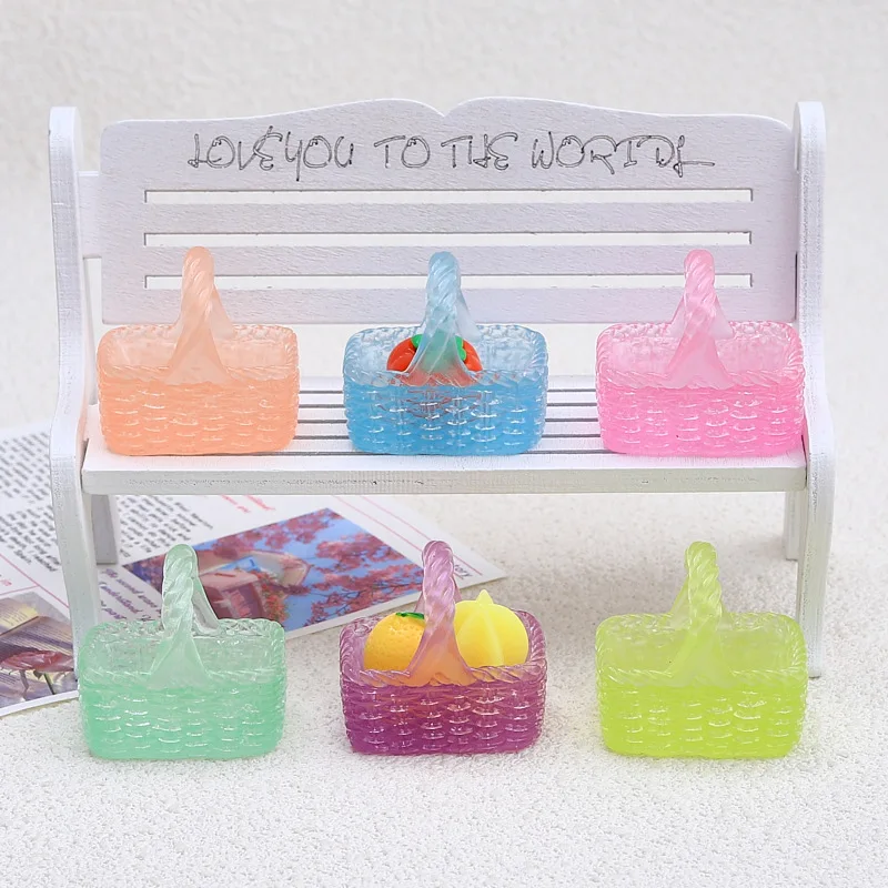 2024 Cute Mini Resin Storage Basket Model Miniatures Decoration Accessories Toys Doll House Fairy Garden Diy Accessories