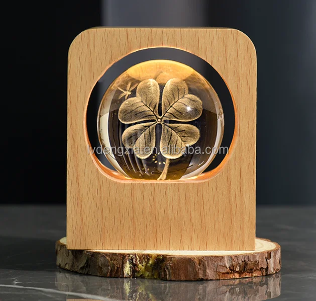 cheap wholesale K9 crystal ball lamp wooden base diy custom 3d led light desk crystal lamp base for home decoration