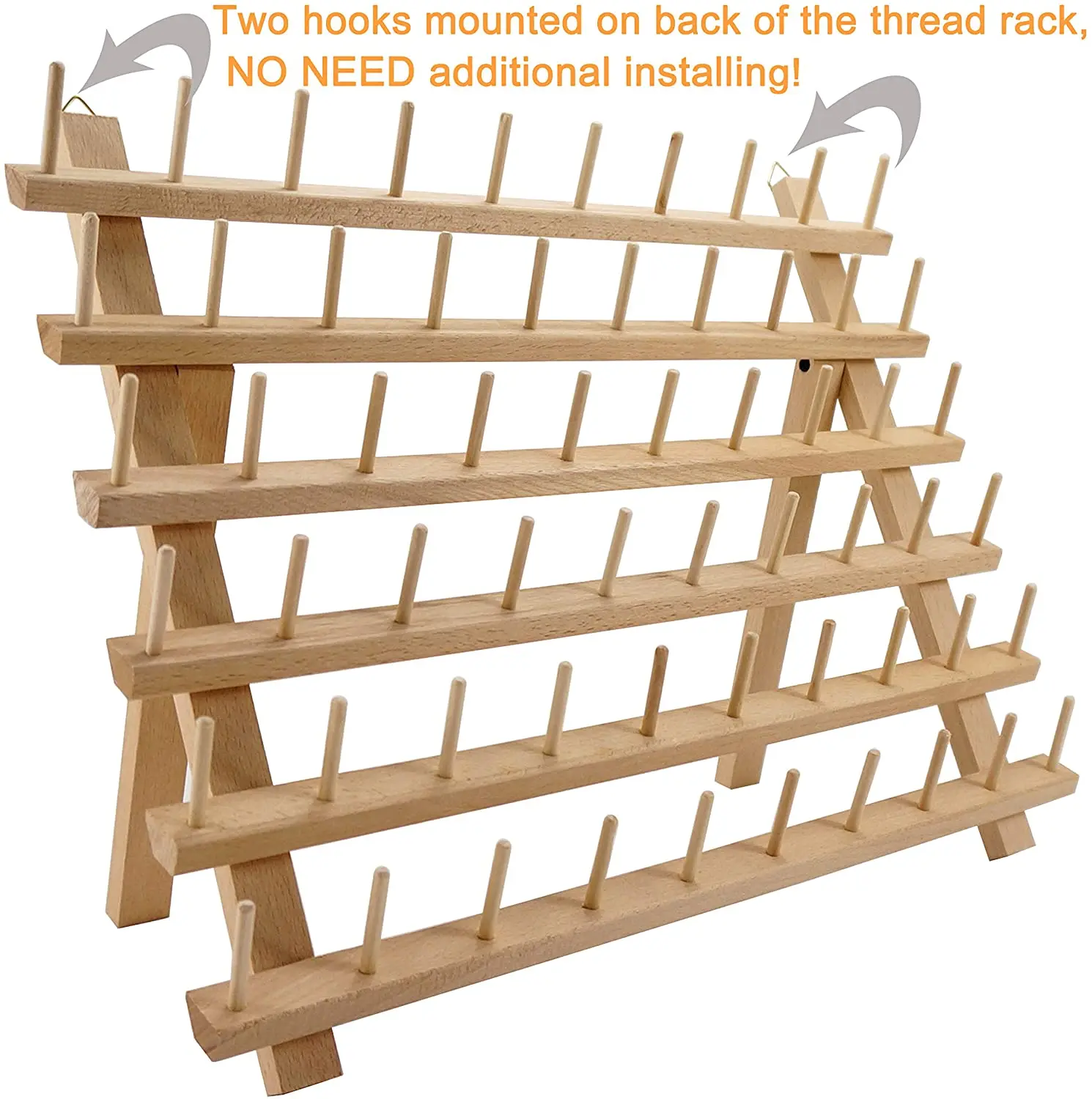 New brothread 60 Spools Wooden Thread Rack/Thread Holder Organizer with Hanging Hooks for Embroidery Quilting and Sewing Threads