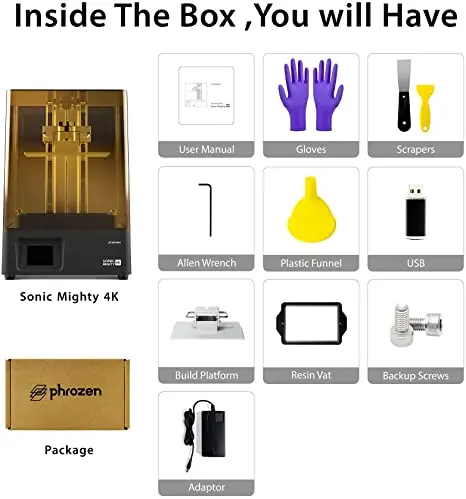 Phrozen Sonic Mighty 4K Resin 3D Printer 200*125*220 mm LCD Resin Printer with 9.3 inch 4K Monochrome LCD 3D Printer