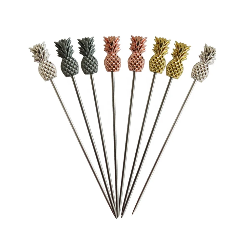 Silver Reusable Metal Cocktail Picks Stainless Steel Fruit Dessert Cake Pin Toothpick For Bar Drink Appetizer