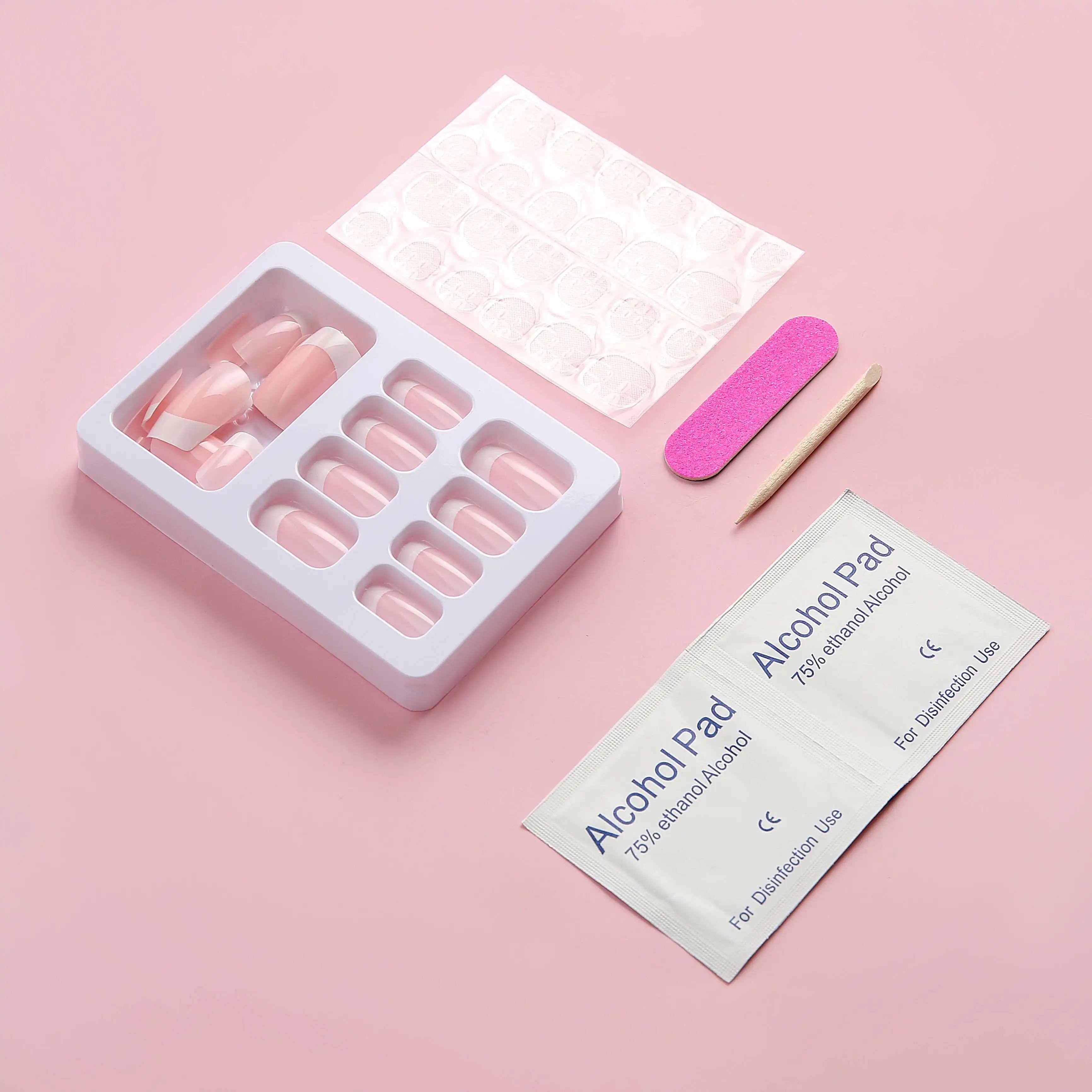 Wholesale 24pcs/box Pink Fake Nail Coffin Style Bride False Nails Pure Color Preaa On Nails