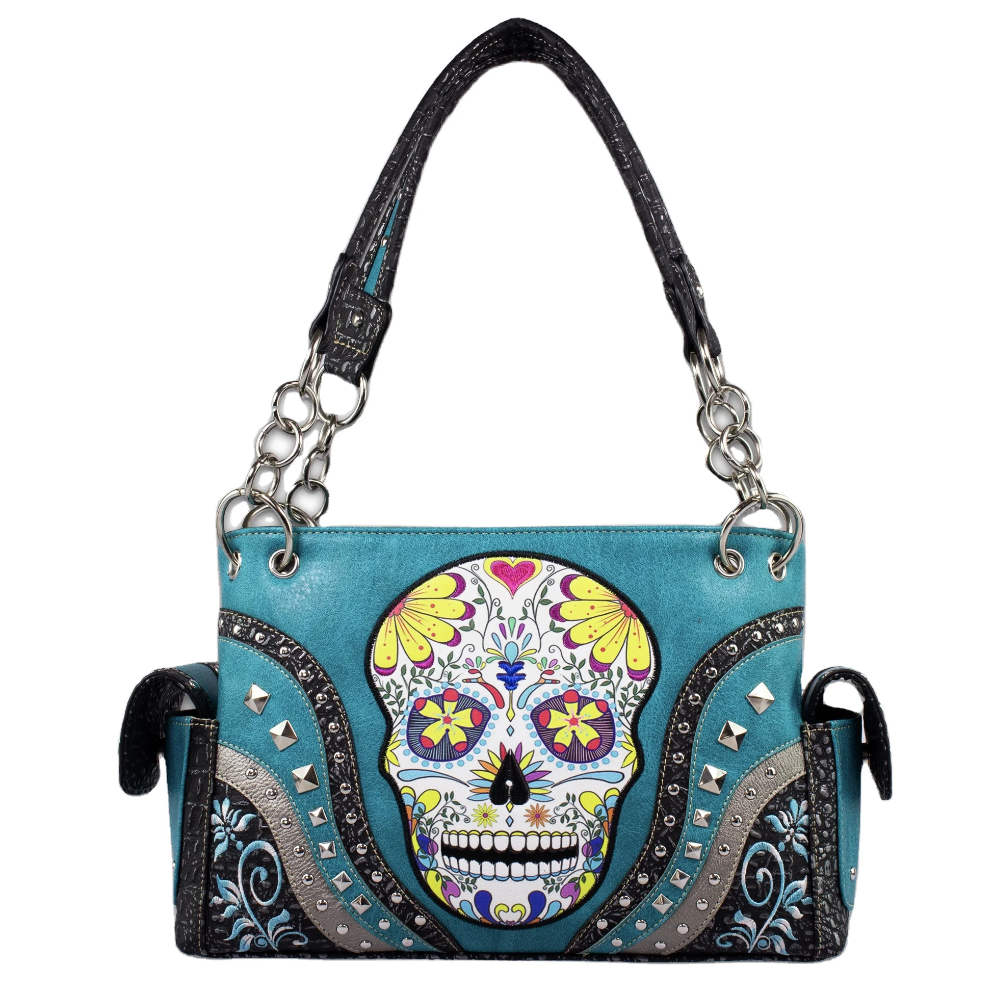 Пользовательские Череп Вышивка Сумочка лазерная гравировка искусственная кожа женский кошелек