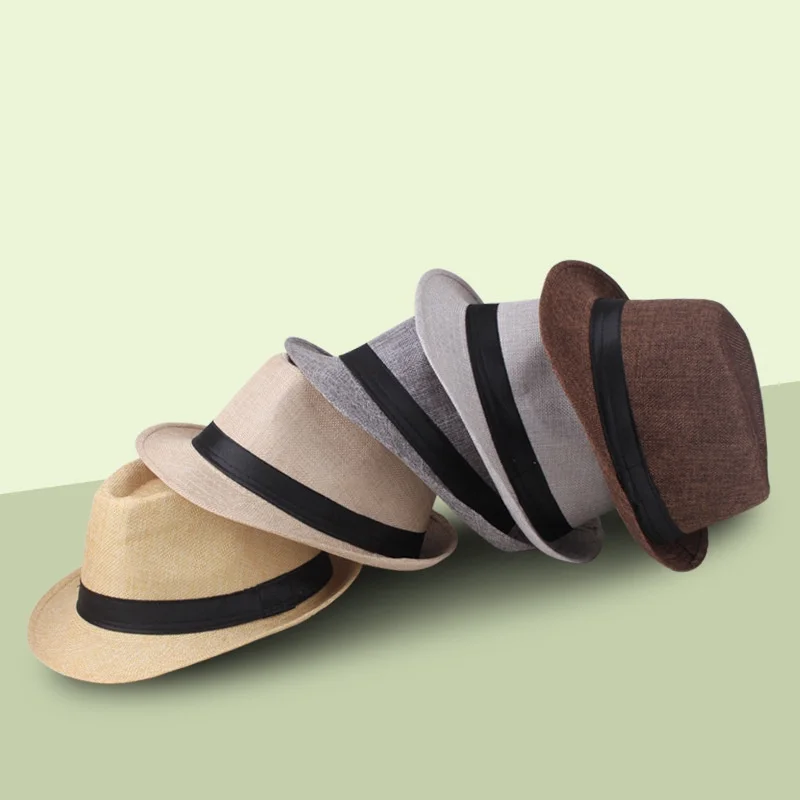 Spring and Summer Fashion Straw Hat Solid Linen Material Gift Hat Casual Couple Sunscreen Sunshade sunHat Straw Knitted Jazz Hat