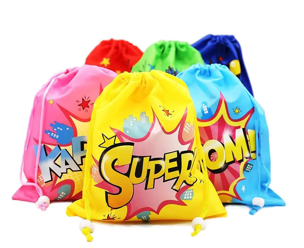 Eco-friendly Promotion Polyester Sublimation Recycled Superhero Party Shopping Favors Drawstring Bags