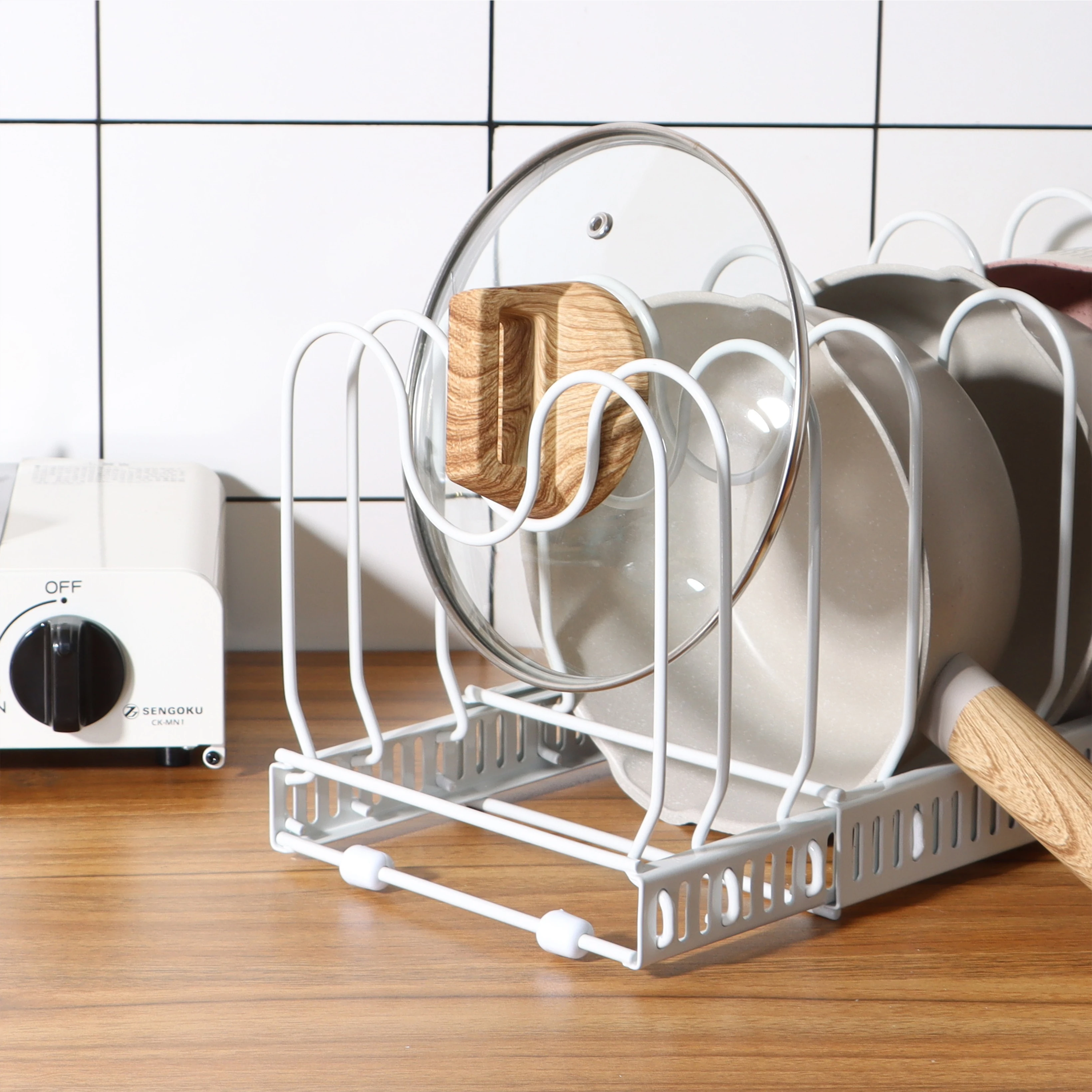 Kitchen Usage Glass Pot Cover Rack Cast Iron Pan Lid Rack Holder pan organizer pan rack