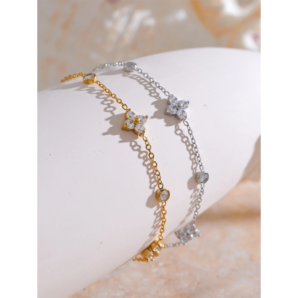 JINYOU 4366 модный дизайн Блестящий циркониевый Цветок Браслет PVD 18k позолоченный браслет из нержавеющей стали для женщин ювелирные изделия