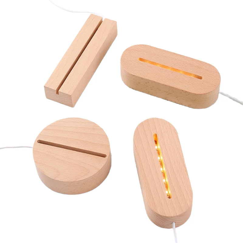 5V USB Powered Wooden Base Lamp Led 3D Night Light Round Oval Wood Base For Acrylic
