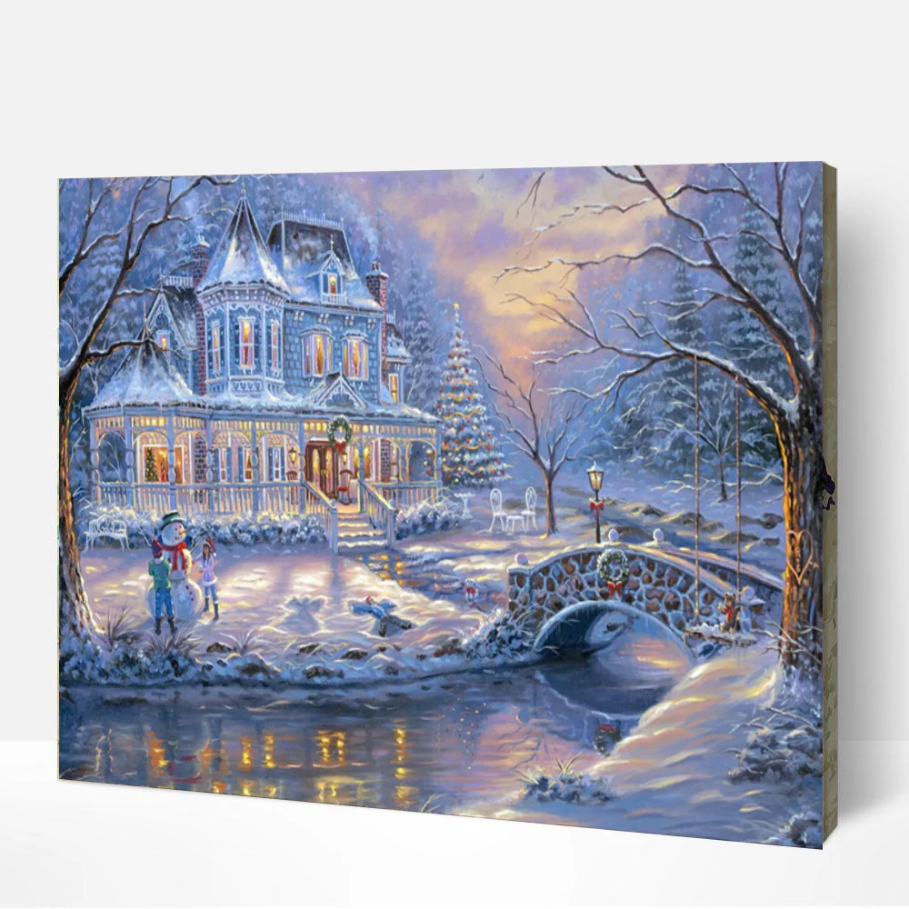 Popular DIY Acrylic Painting By Numbers Christmas Snow Landscape Picture Paint By Numbers for Adults Kids 40x50cm