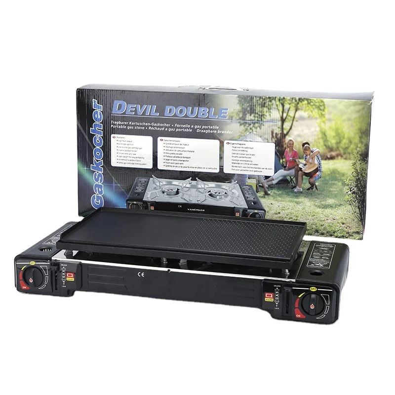 Table Top Stainless Steel Mini Outdoor Garden Automatic Ignition Portable Butane Outdoor Camping Gas Stove with Carrying Case