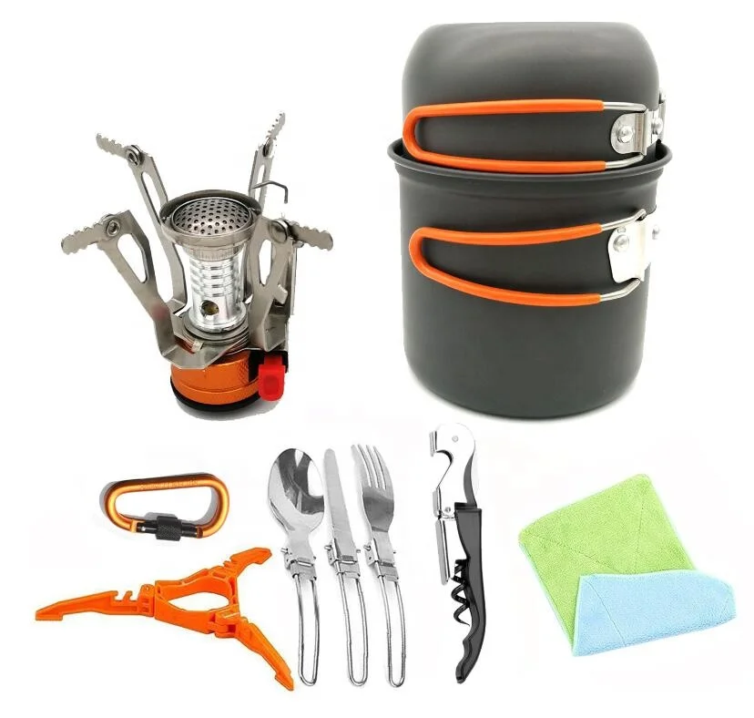 2022  hot product Outdoor 1-2 person portable camping and hiking backpacking cookware set outdoor survival emergency kit