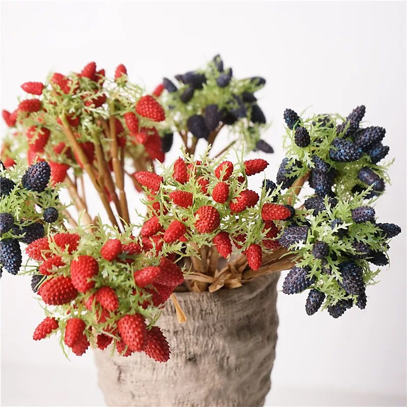 Decorative Lifelike Realistic Fake Strawberry Fruit Decor Grass Green Plastic Fake Flowers Artificial Plant Rectangle/square