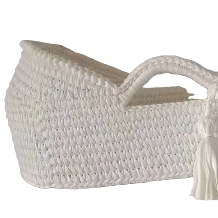 ENWEI moses changing baskets with pad mattress diaper pad handle cotton rope seagrass rattan willow moses baby changing basket