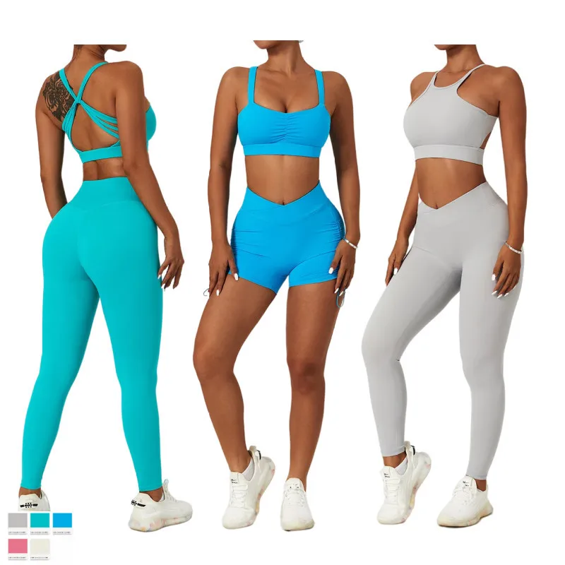 5 piece clothing printed sexy active wear seamless plus size yoga shorts set fitness womens activewear