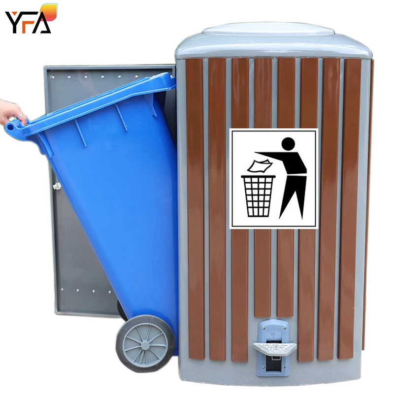 Outdoor Commercial Garbage Bin And Park Rubbish Bin Metal Wood Dustbin For Community
