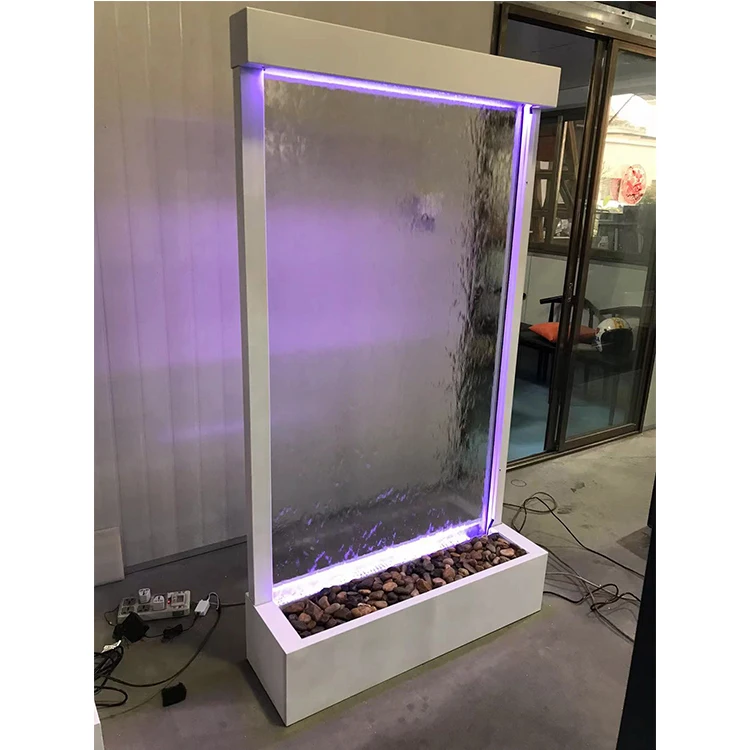 Custom made indoor floor standing waterfall water wall fountain glass waterfall partition