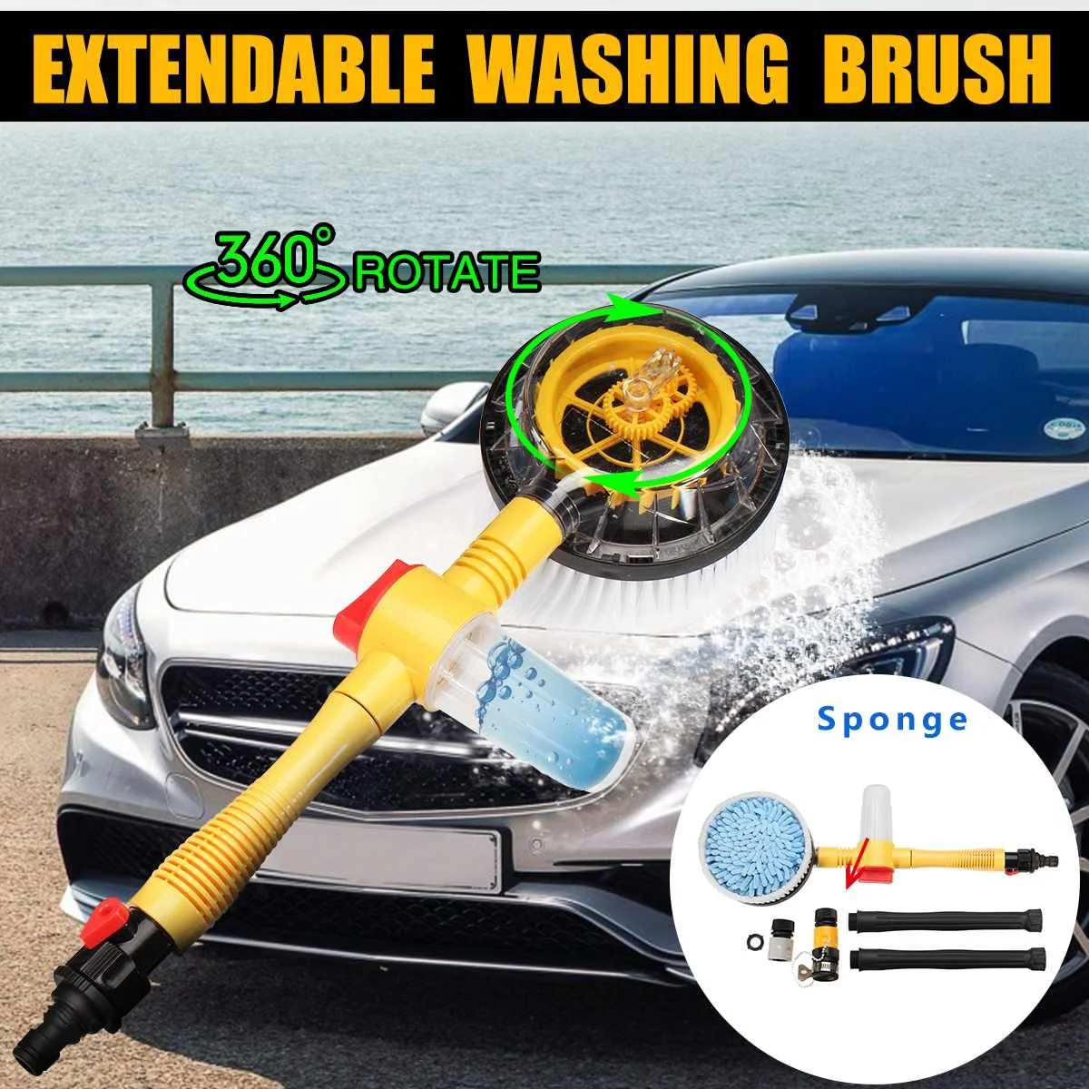 Water-driven Car Washing Mop Clean Tools Rotating Cleaning Brush Automatic Foam Tank Rotating Car Wash Brush