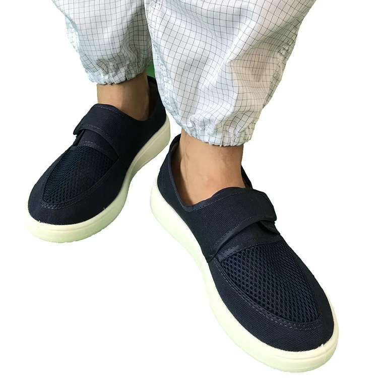 
China Factory Cheap Industrial Working Antistatic Durable Breathable Semi Canvas Mesh Upper Soft Pu Sole Cleanroom ESD Semi Shoe 