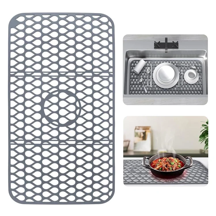 Hot Sale Durable Silicone Sink Drain Water Proof Silicone Sink Protector Pad Triple fold Soaking Pad Hollow Silicone Sink Mat