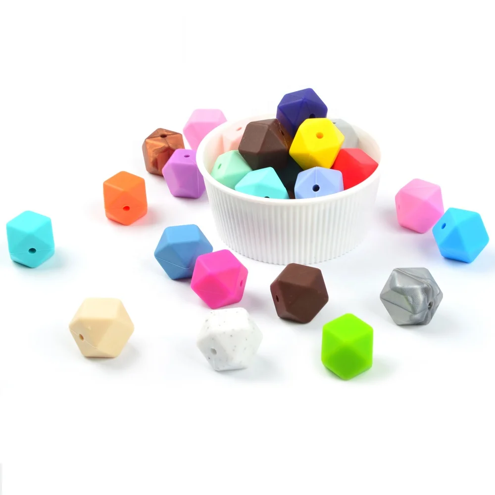 
10Pc Hexagon Beads Silicone Teething Teether Accessories Baby Pacifier Dummy Soother Toy Food Grade 14mm lentejas de silicon 