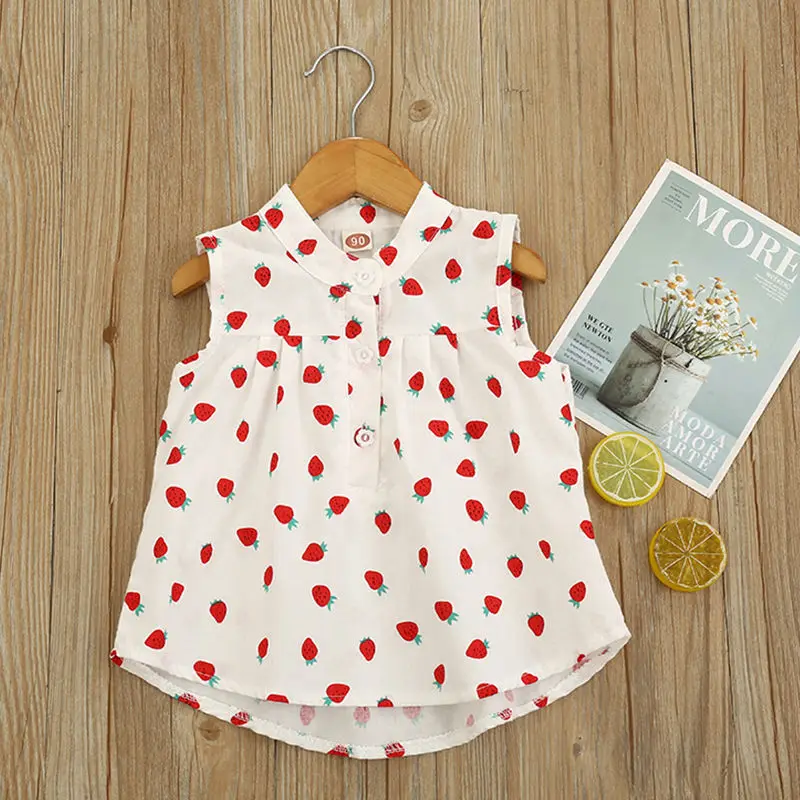 
Baby kids Girls Summer sleeveless shirt 2-6 years girls casual fashion strawberry cotton Princess Baby Shirt tops P2009 