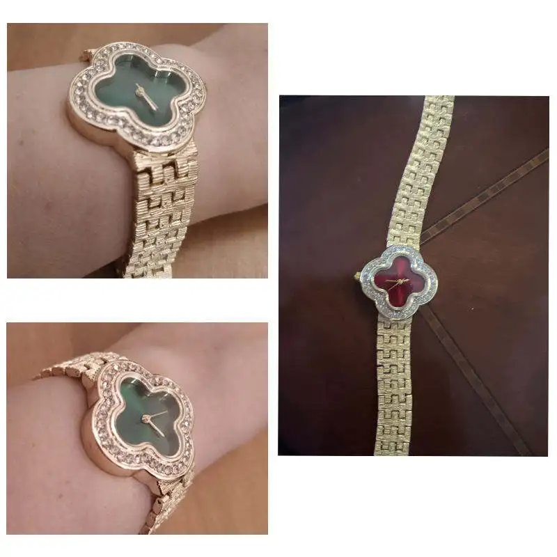 Hifive vintage ladies four leaf clover gold diamond quartz watches women wrist luxury orologio donna