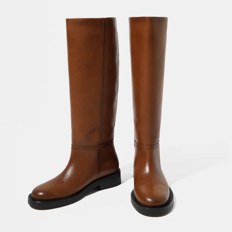Fashion autumn and winter boots thick legged Knight boots high tube Vintage Brown Boots
