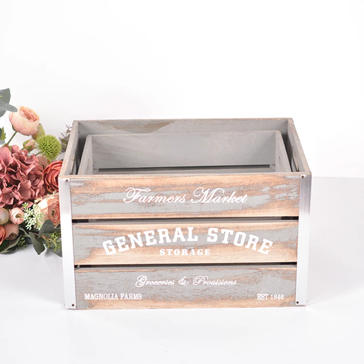 Factory Custom Wholesale Vintage Recycled Visit Old Chic Unfinished Wood Fruit Crate Wooden Crate Box