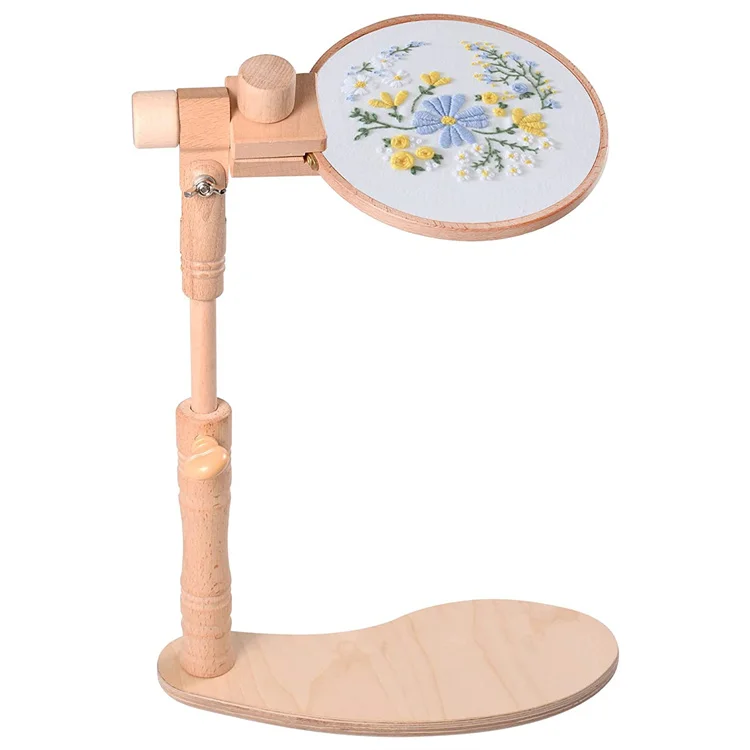 Hands Free Sewing Craft Beech Wood Needlework Cross Stitch Stand Holder Adjustable Rotated Embroidery Hoop Floor Stand