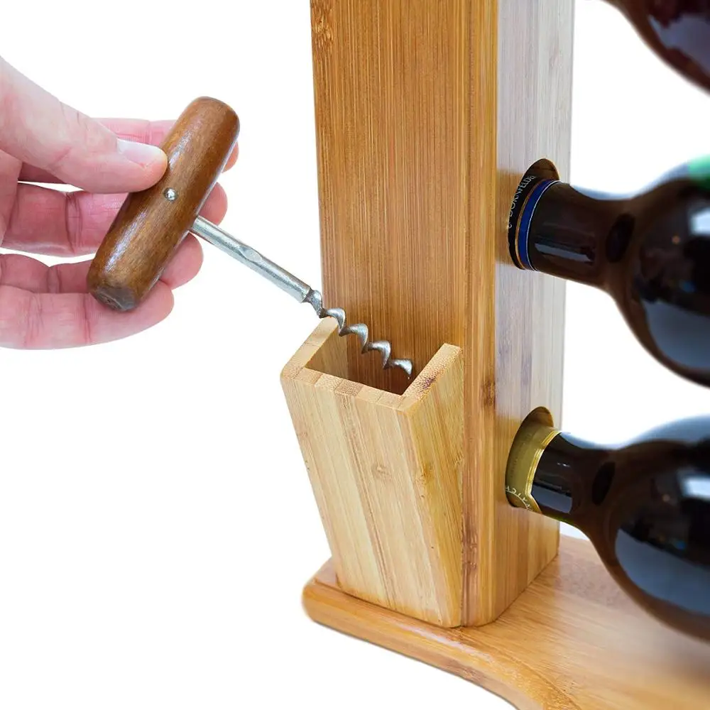 Wine Shelf Free-Standing Bamboo Bottle Rack With Cork And Bottle Opener Holder Wine Stand