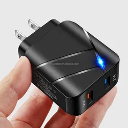 28W Luminous QC3.0+2.1A USB Mobile Phone Fast Charge Dual Port US EU Travel Wall Charger for iPhone 13 12