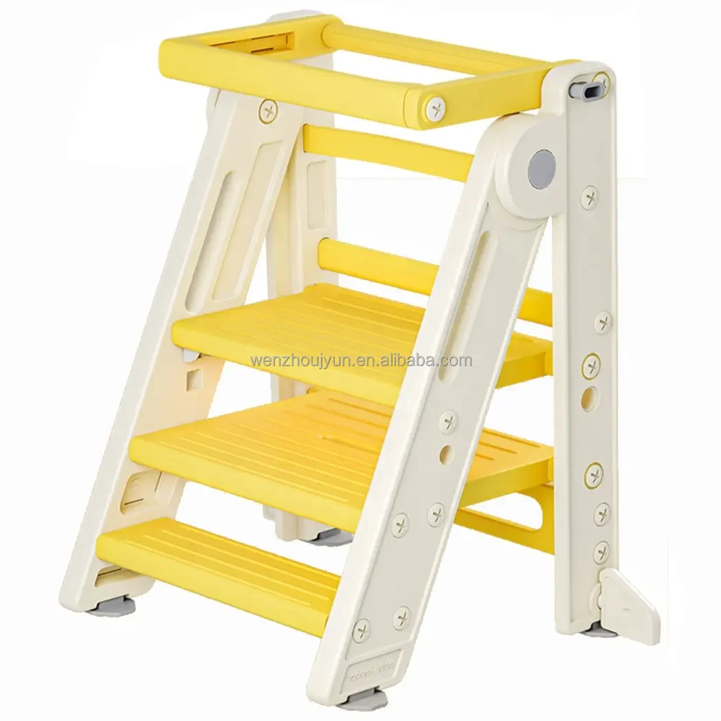 JYUN wholesale baby step stool adjustable height ladder chair montessori plastic folding toddler learning tower kitchen helper