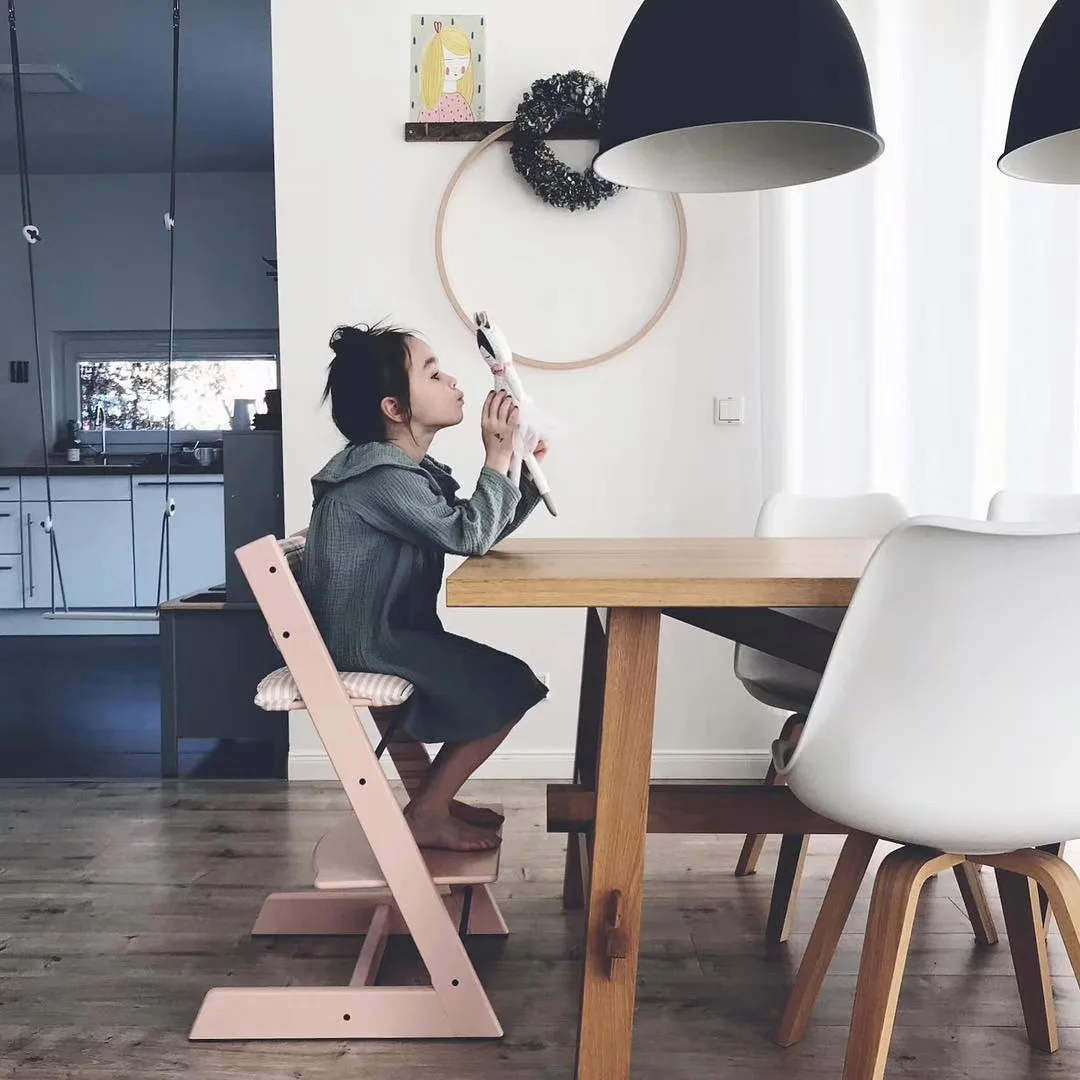 
INS style solid wood kids furniture dining chair multi-function adjustable chair 