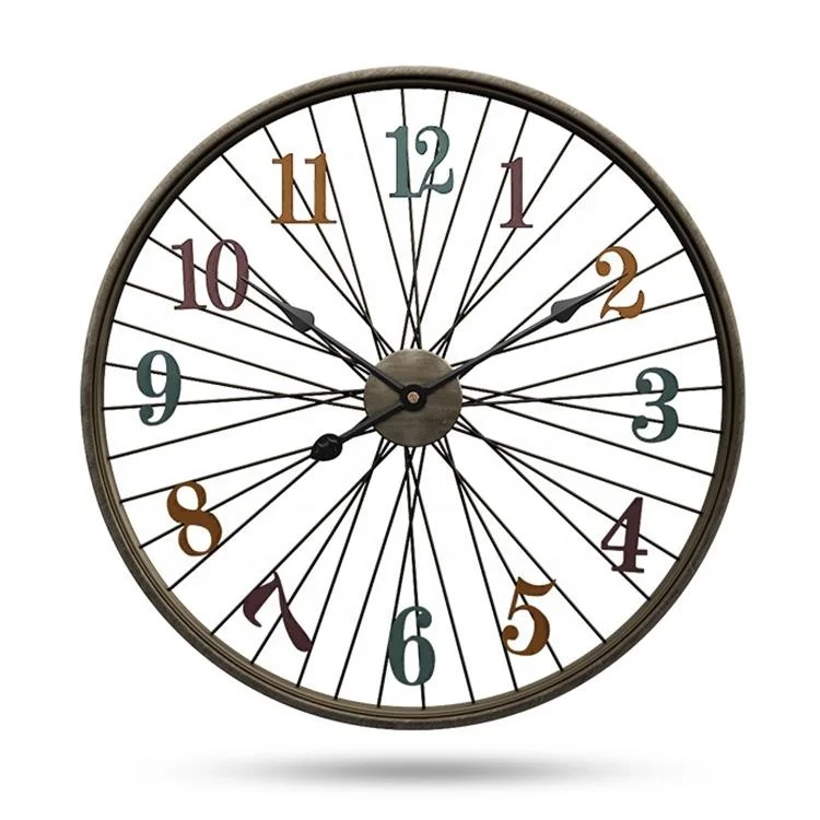 24 Inch American Style Wheel Shape Metal Antique Wall Decor For Living Room Vintage Wall Clock