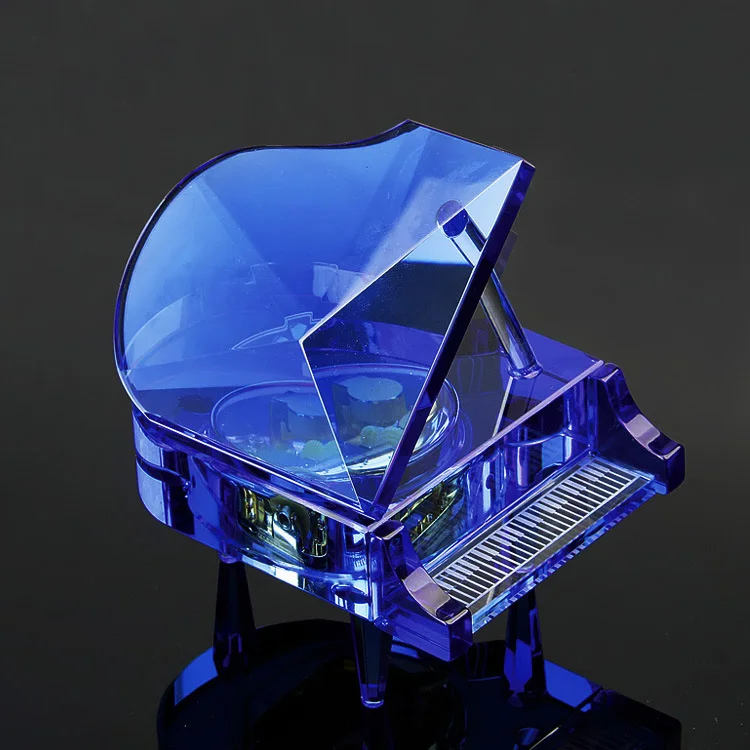 Hotsale Mechanical Jewelry custom Musical Box Glass Crystal Piano for valentine gifts