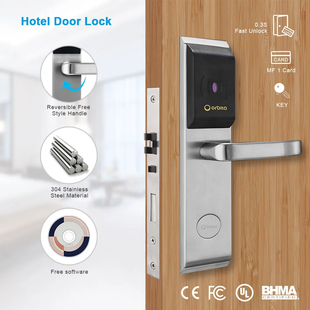 Orbita stainless steel waterproof UL certified RFID key card hotel electronic door lock