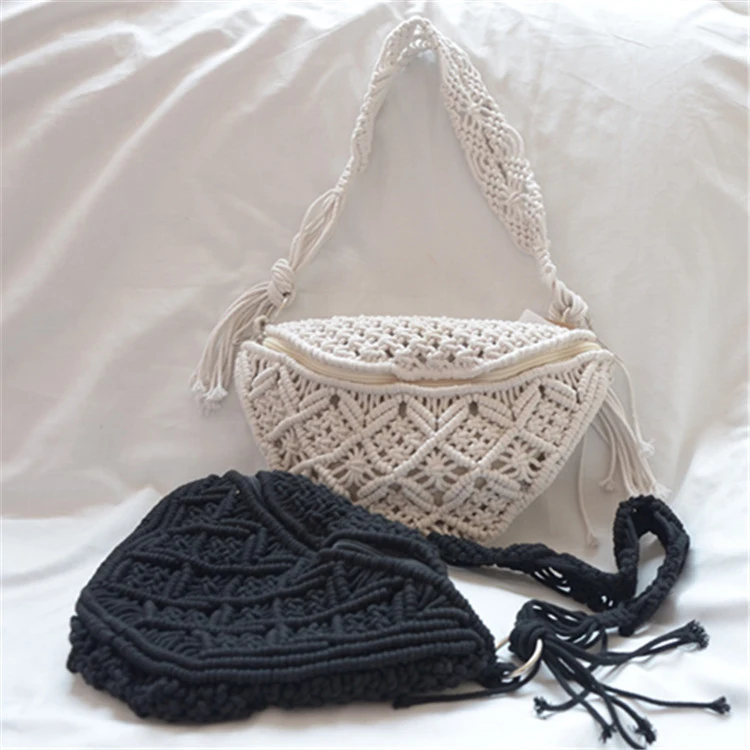 Cotton Macrame Crochet Bag Knitted Tassel Shoulder Purse Bohemian Ladies Hand Bags Handbag Shoulder Bags for Women